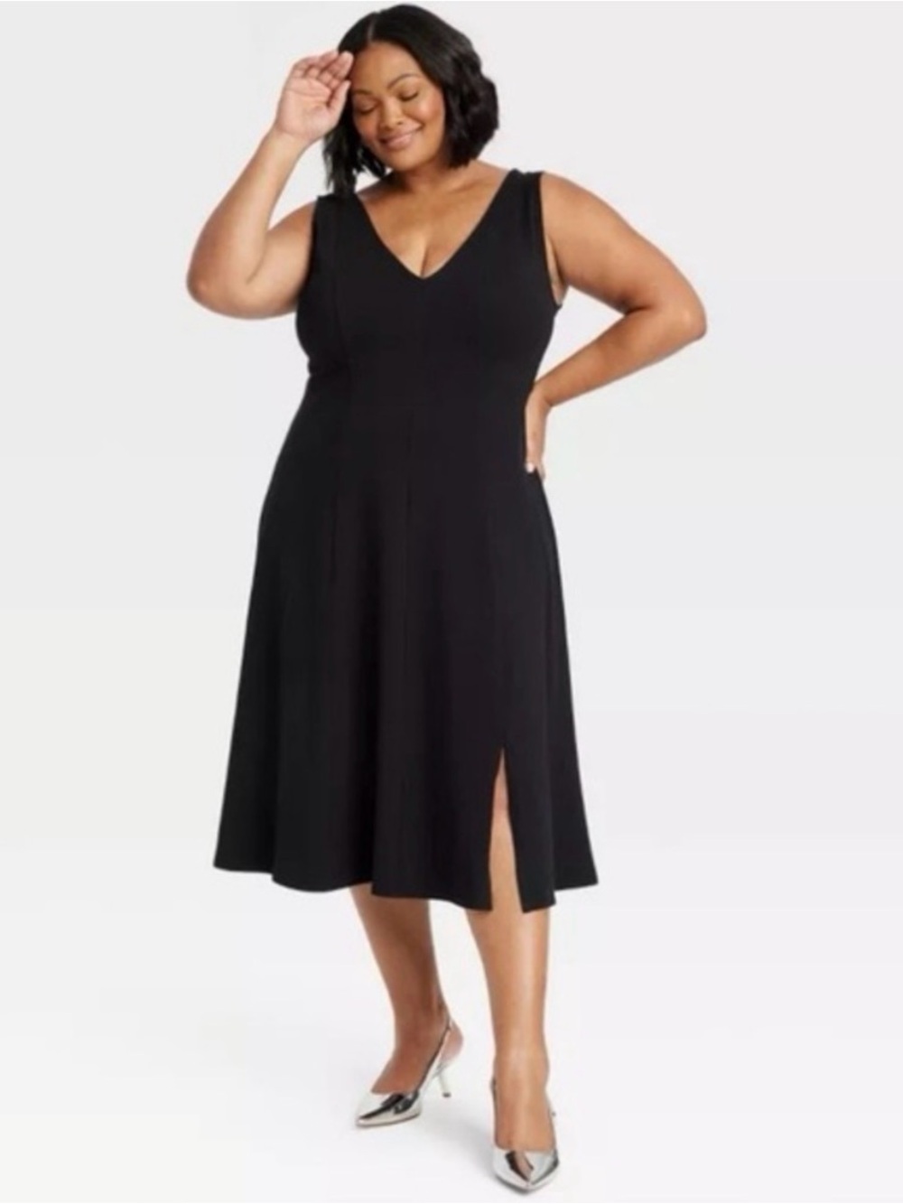 Women's Midi Slit A-Line
Dress - Ava & Viv™ Black 1X